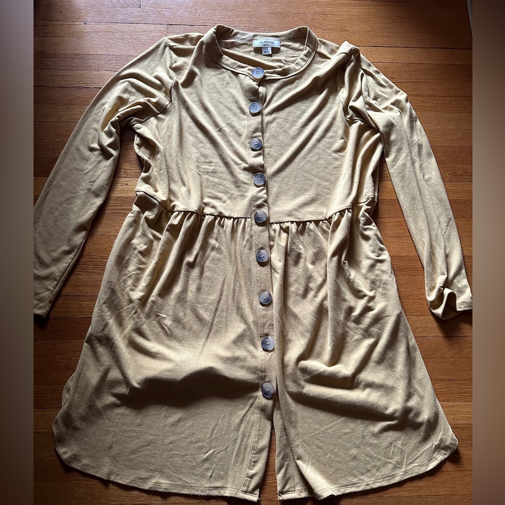 Zenana Button Mustard Tunic Dress, 1X